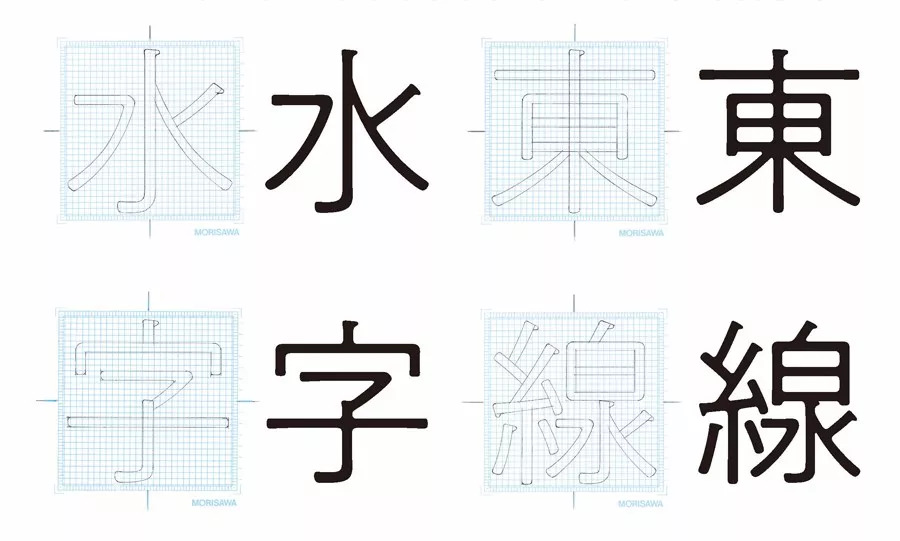 使用日本森澤字體公司原稿網格從畫骨架,勾輪廓,填黒的方式臨摹宋體字